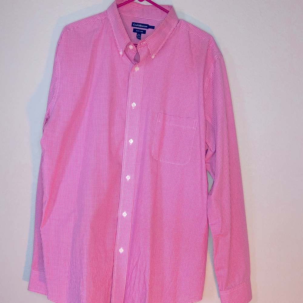Pink men’s long sleeve dress shirt neck 17.5